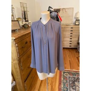 LOFT Classic Button Front Neck Blouse Lavender Gray Long Sleeve Women's Top